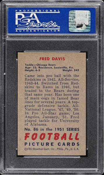 1951 Bowman FB Card # 86 Fred Davis Chicago Bears PSA 8 NM-MT (MGD2)