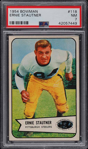 1954 Bowman FB Card #118 Ernie Stautner Pittsburgh Steelers HOF PSA 7 NRMT (MGD2)