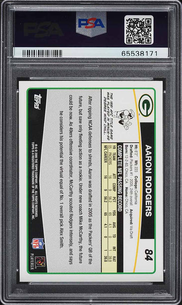 2006 Topps FB Card # 84 Aaron Rodgers Green Bay Packers PSA 10 GEM MINT (MGD2)