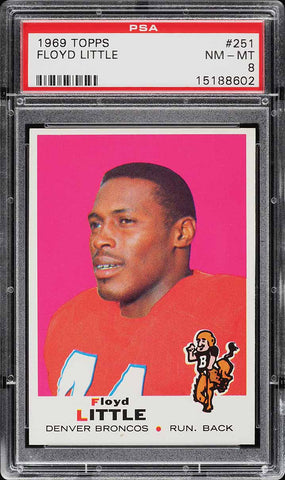 1969 Topps FB Card #251 Floyd Little Denver Broncos HOF PSA 8 NM-MT (MGD2)