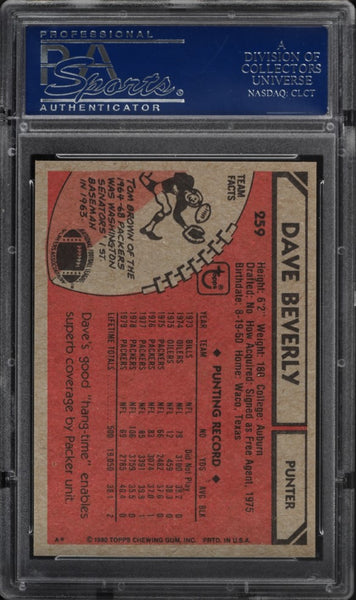 1980 Topps FB Card #259 Dave Beverly PSA 9 MINT (MGD2)