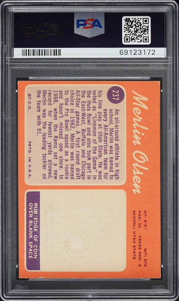 1970 Topps FB Card #237 Merlin Olsen Los Angeles Rams HOF PSA 4 VGEX (MGD2)