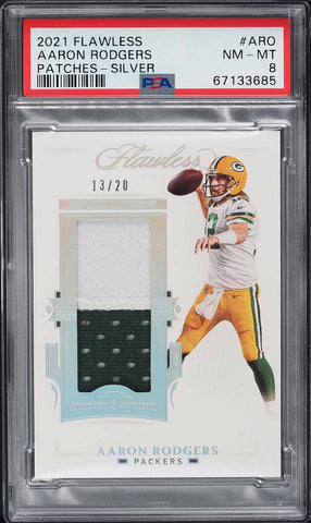 2021 Panini Flawless FB Card #PAT-ARO Aaron Rodgers PATCHES SILVER /20 PSA 8 (MGD2)