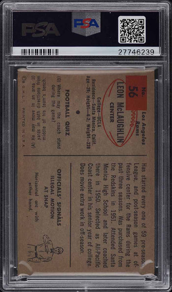 1954 Bowman FB Card # 56 Leon McLaughlin Los Angeles Rams ROOKIE RC PSA 8 NM-MT (MGD2)