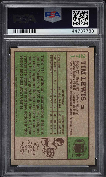 1984 Topps FB Card #271 Tim Lewis Green Bay Packers ROOKIE RC PSA 8 NM-MT (MGD2)