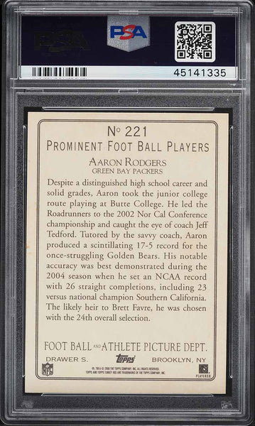 2005 Topps Turkey Red FB Card #221 Aaron Rodgers ROOKIE RC PSA 9 MINT (MGD2)