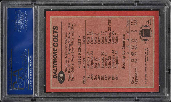 1983 Topps FB Card #208 Randy McMillan Baltimore Colts TEAM LEADERS PSA 9 MINT (MGD2)