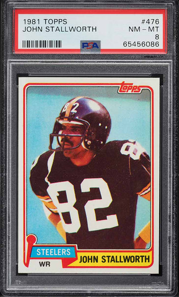 1981 Topps FB Card #476 John Stallworth Pittsburgh Steelers HOF PSA 8 NM-MT (MGD2)