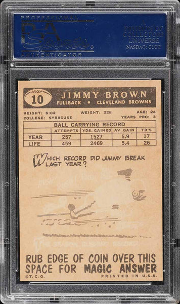 1959 Topps FB Card # 10 Jim Brown Cleveland Browns HOF PSA 8 NM-MT (MGD3)