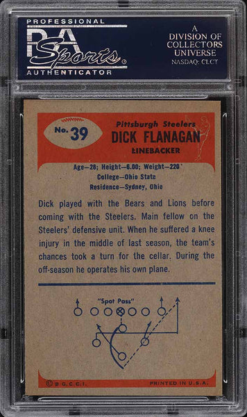 1955 Bowman FB Card # 39 Dick Flanagan Pittsburgh Steelers ROOKIE RC PSA 8 NM-MT (MGD2)