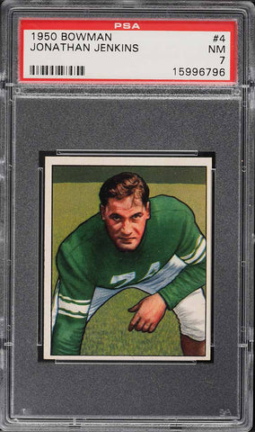 1950 Bowman FB Card # 4 Jonathan Jenkins Baltimore Colts PSA 7 NRMT (MGD2)