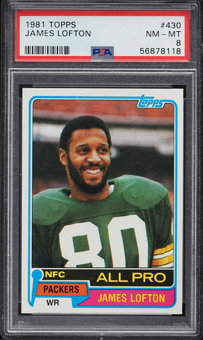 1981 Topps FB Card #430 James Lofton Green Bay Packers ALL-PRO HOF PSA 8 NM-MT (MGD2)