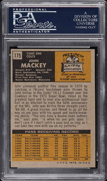 1971 Topps FB Card #175 John Mackey Baltimore Colts HOF PSA 7.5 NRMT+ (MGD2)