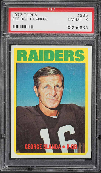 1972 Topps FB Card #235 George Blanda Oakland Raiders HOF PSA 8 NM-MT (MGD2)