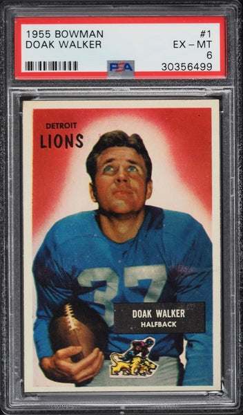 1955 Bowman FB Card # 1 Doak Walker Detroit Lions HOF PSA 6 EXMT (MGD2)