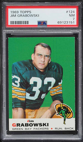 1969 Topps FB Card #124 Jim Grabowski Green Bay Packers HOF PSA 7 NRMT (MGD2)