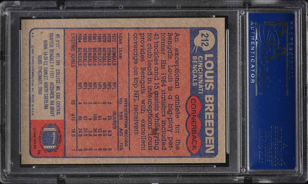 1985 Topps FB Card #212 Louis Breeden Cincinnati Bengals PSA 9 MINT (MGD2)