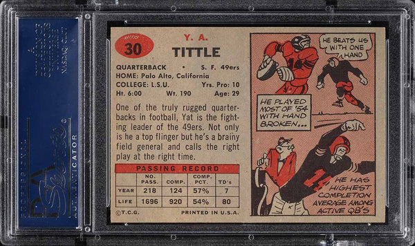 1957 Topps FB Card # 30 Y.A. Tittle San Francisco 49ers HOF PSA 7 NRMT (MGD2)