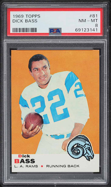 1969 Topps FB Card # 81 Dick Bass Los Angeles Rams PSA 8 NM-MT (MGD2)