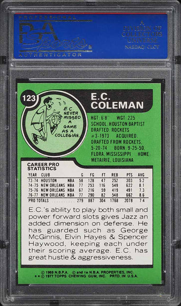 1977 Topps BkB Card #123 E.C. Coleman New Orleans Jazz PSA 9 MINT (MGD2)