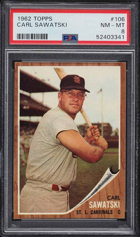 1962 Topps BB Card #106 Carl Sawatski St. Louis Cardinals PSA 8 NM-MT (MGD2)