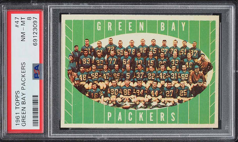 1961 Topps FB Card # 47 Green Bay Packers TEAM CARD HOF PSA 8 NM-MT (MGD2)