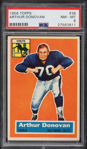 1956 Topps FB Card # 36 Art Donovan Baltimore Colts HOF PSA 8 NM-MT (MGD2)