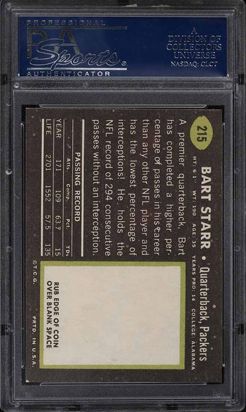 1969 Topps FB Card #215 Bart Starr HOF PSA 8 NM-MT (MGD2)