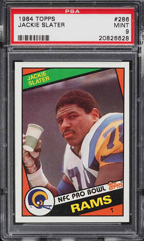 1984 Topps FB Card #286 Jackie Slater LA Rams HOF ROOKIE RC PRO-BOWL PSA 9 MINT (MGD2)