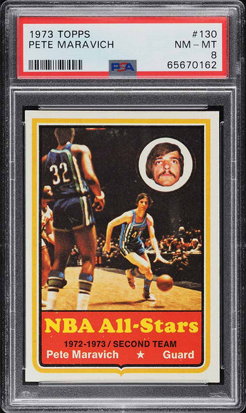 1973 Topps BkB Card #130 Pete Maravich ALL-STAR HOF PSA 8 NM-MT (MGD2)