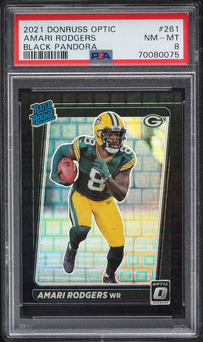 2021 Donruss Optic FB Card #261 Amari Rodgers BLACK PANDORA ROOKIE RC /25 PSA 8 (MGD2)