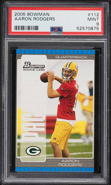 2005 Bowman FB Card #112 Aaron Rodgers Green Bay Packers ROOKIE RC PSA 9 MINT (MGD2)