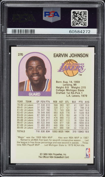 1989 Hoops Bkb Card #270 Magic Johnson Los Angeles Lakers HOF PSA 9 MINT (MGD2)