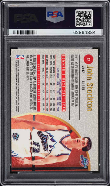 1997 Bowman's Best BkB Card # 12 John Stockton Utah Jazz HOF PSA 8 NM-MT (MGD2)