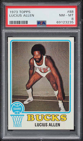 1973 Topps BkB Card # 88 Lucius Allen Milwaukee Bucks PSA 8 NM-MT (MGD2)