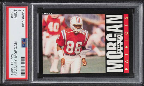 1985 Topps FB Card #329 Stanley Morgan New England Patriots HOF PSA 9 MINT (MGD2)