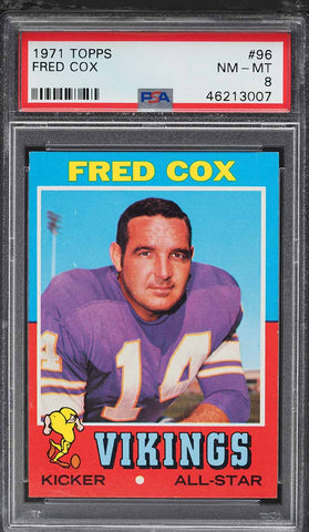 1971 Topps FB Card # 96 Fred Cox Minnesota Vikings ALL-STAR PSA 8 NM-MT (MGD2)