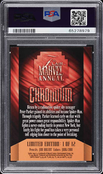 1995 Flair '95 Marvel Annual Card # 1 Spider-Man CHROMIUM PSA 10 GEM MINT (MGD2)