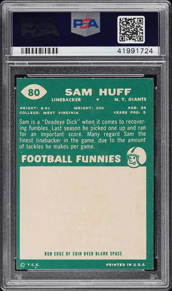 1960 Topps FB Card # 80 Sam Huff New York Giants HOF PSA 8 NM-MT (MGD2)