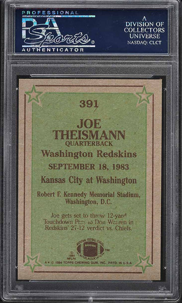 1984 Topps FB Card #391 Joe Theismann Redskins HOF INSTANT REPLAY PSA 8 NM-MT (MGD2)