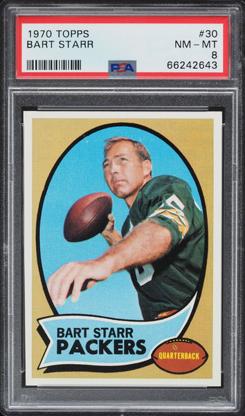 1970 Topps FB Card # 30 Bart Starr Green Bay Packers HOF PSA 8 NM-MT (MGD2)