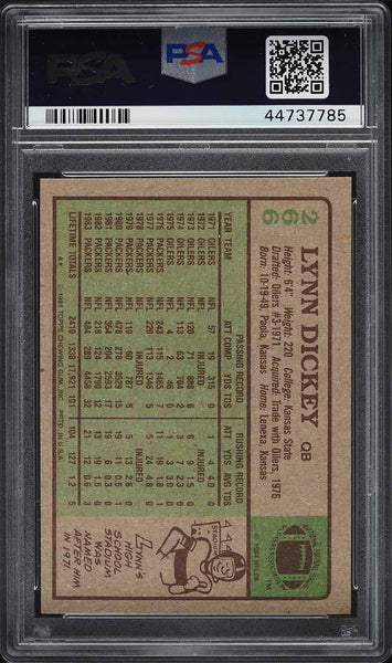 1984 Topps FB Card #266 Lynn Dickey Green Bay Packers PSA 8 NM-MT (MGD2)