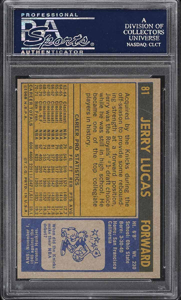 1971 Topps BkB Card # 81 Jerry Lucas New York Knicks HOF PSA 9 MINT (MGD2)