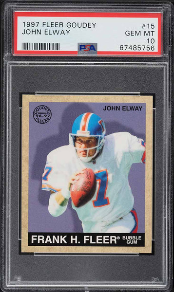 1997 Fleer Goudey FB Card # 15 John Elway Denver Broncos HOF PSA 10 GEM MINT (MGD2)