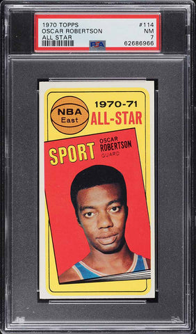 1970 Topps BkB Card #114 Oscar Robertson Milwaukee Bucks HOF ALL-STAR PSA 7 NRMT (MGD2)