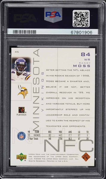 2000 Upper Deck Pros & Prospects FB Card # 45 Randy Moss HOF PSA 10 GEM MINT (MGD2)