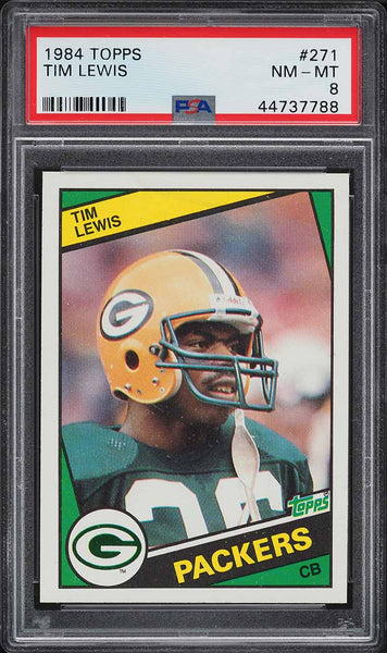 1984 Topps FB Card #271 Tim Lewis Green Bay Packers ROOKIE RC PSA 8 NM-MT (MGD2)