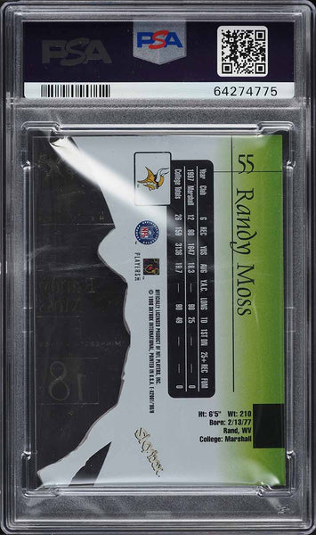 1998 Skybox E-X2001 FB Card # 55 Randy Moss ROOKIE RC HOF PSA 9 MINT (MGD2)