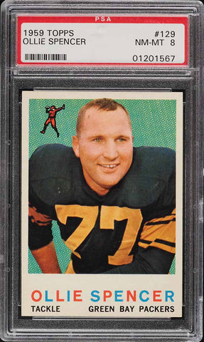 1959 Topps FB Card #129 Ollie Spencer PSA 8 NM-MT (MGD2)