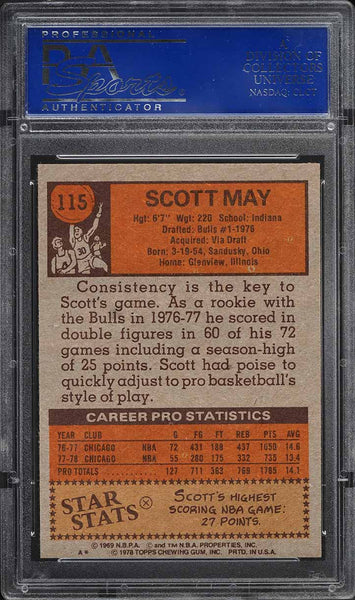 1978 Topps BkB Card #115 Scott May Chicago Bulls HOF PSA 9 MINT (MGD2)